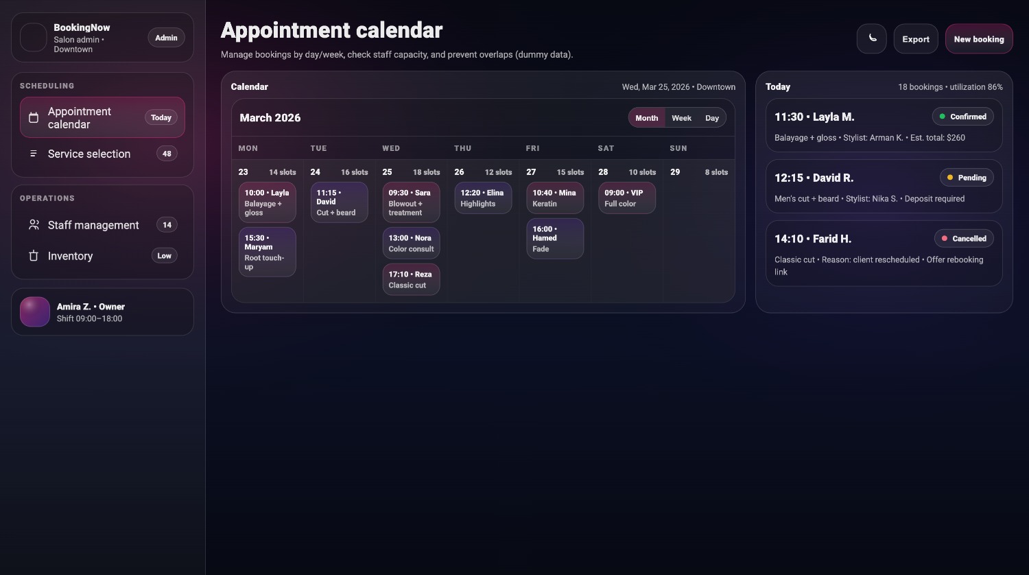 BookingNow Salon Appointment Calendar